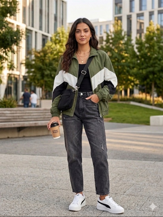 Jackets & Blazers - Women’s Olive Colorblock Windbreaker Jacket